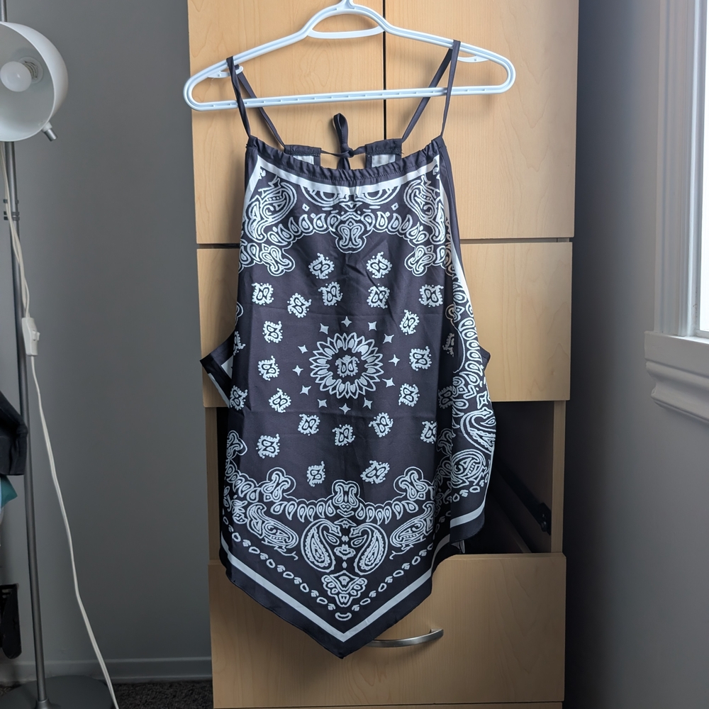 SHEIN Black and White Paisley Halter Top